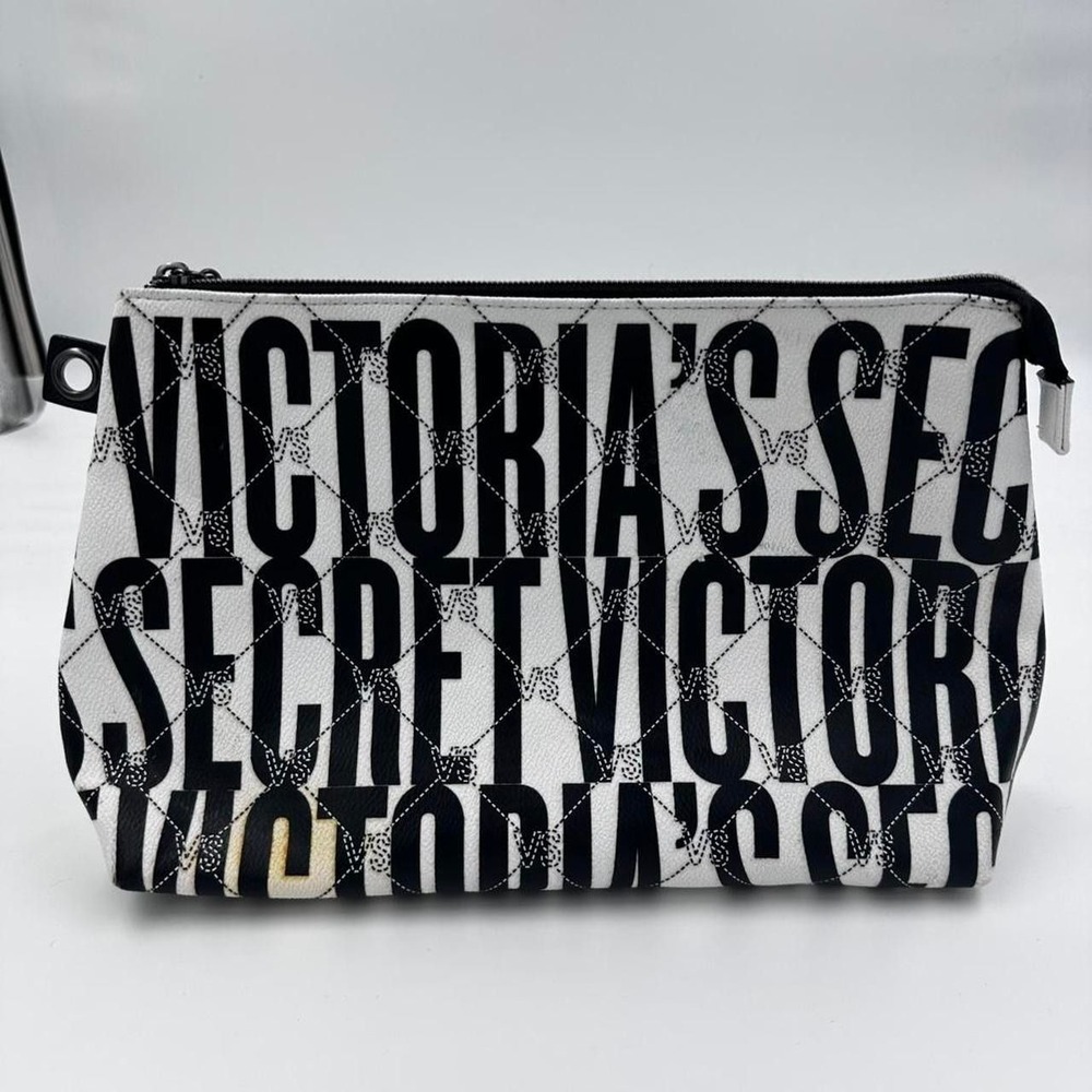 Victoria's Secret black & white quilted makeup bag